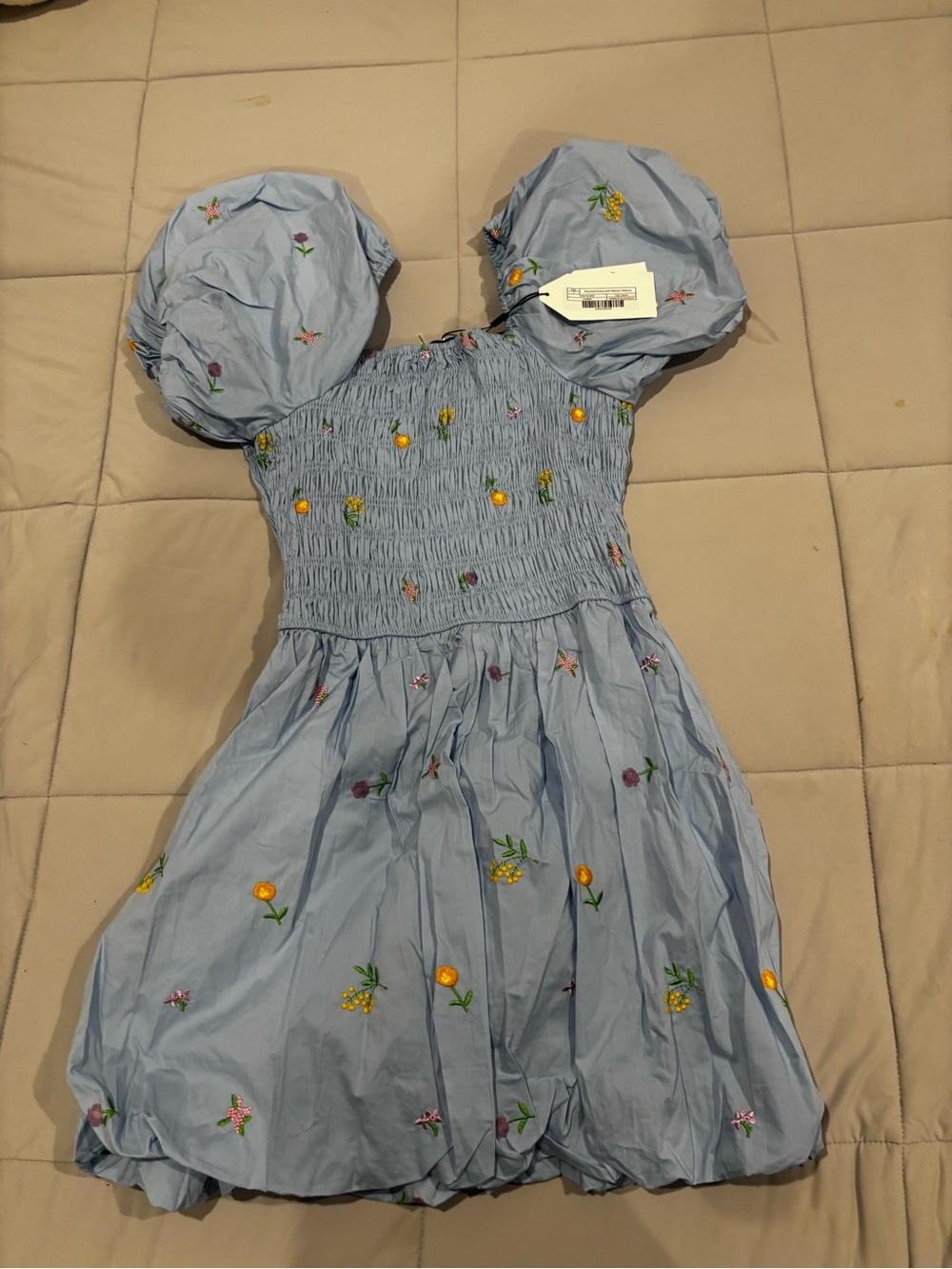 English factory smocked mini dress blue size small new - Picture 10 of 10